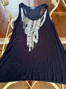 Embellished Black Sequin Fringe Tank